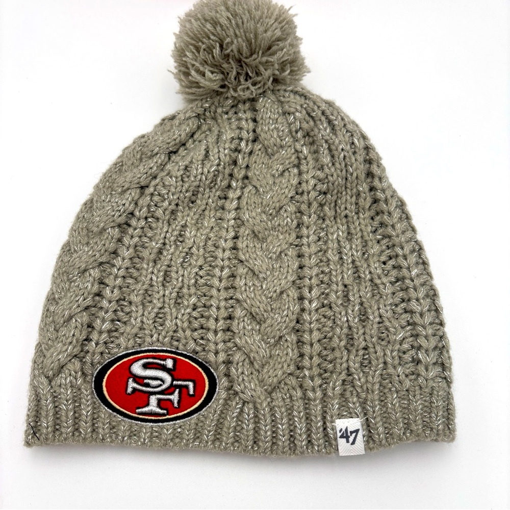 47 Brand Gray‎ Cable Knit Beanie with Red Logo